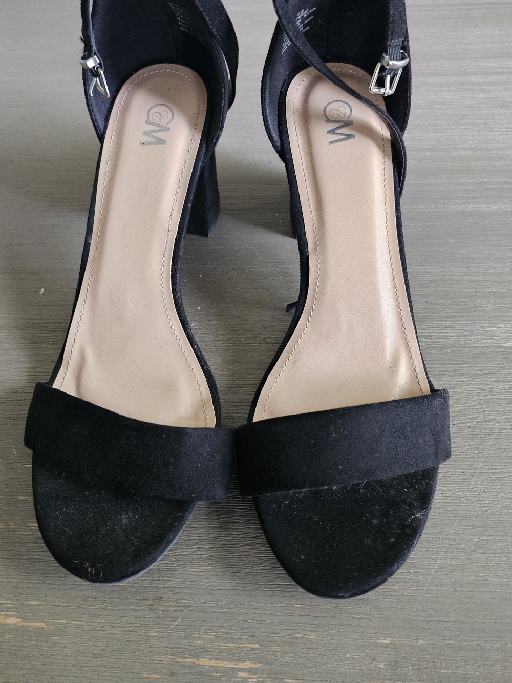 Black Suede Ankle-Strap Block Heel Sandals